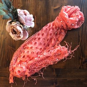 Coral Fringe Sequin Scarf